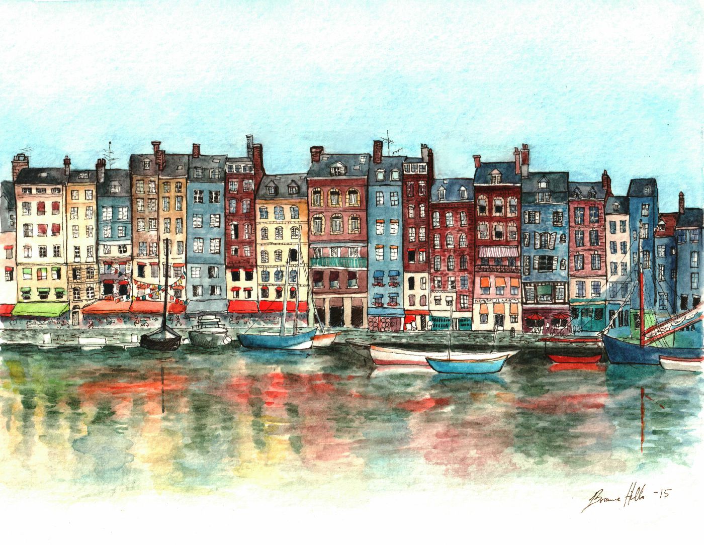 illustration of a waterfront village